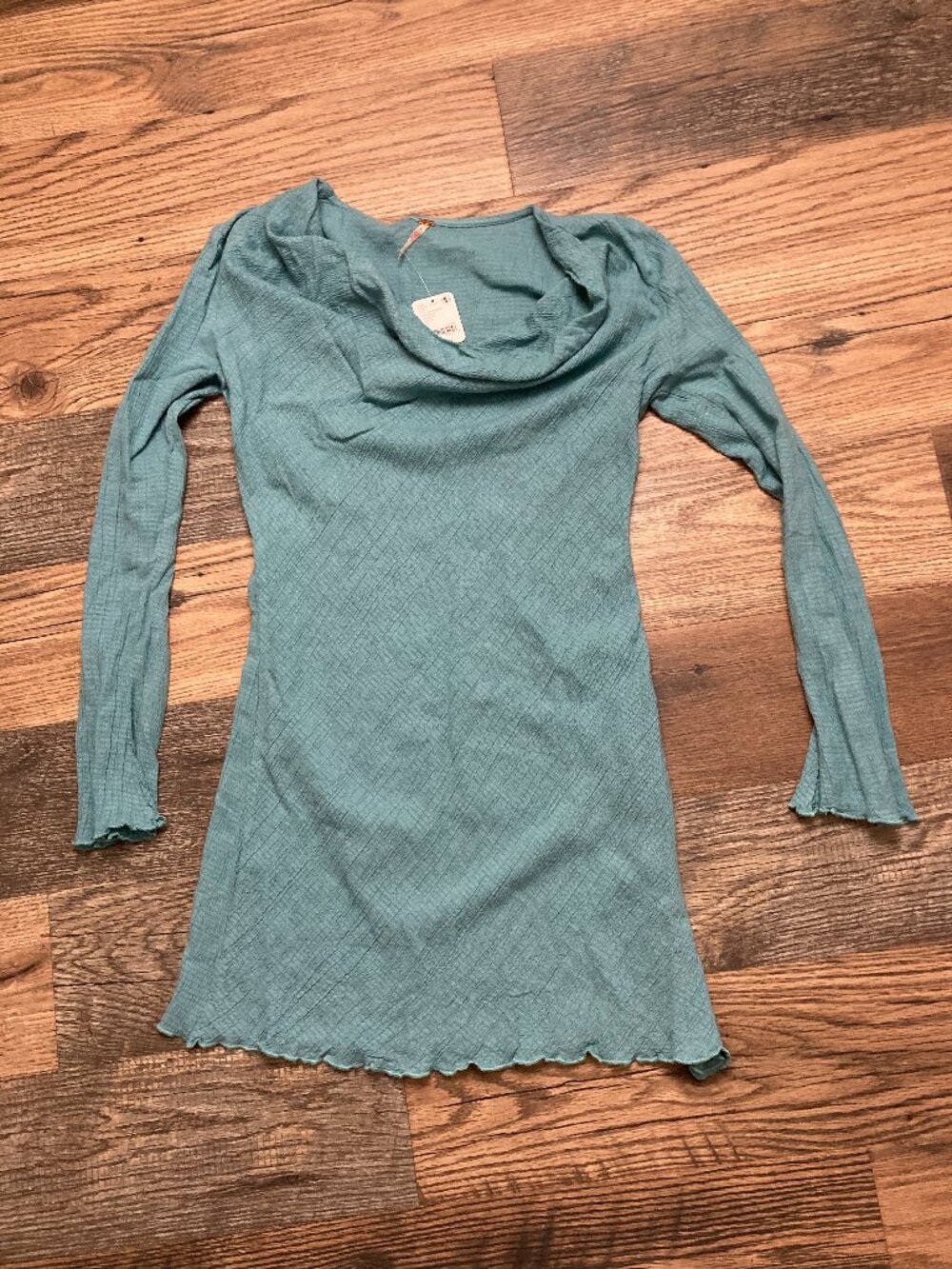 Free People Women’s M Blue Tourmaline Cowl Neck Long Sleeve Mini Dress NWT